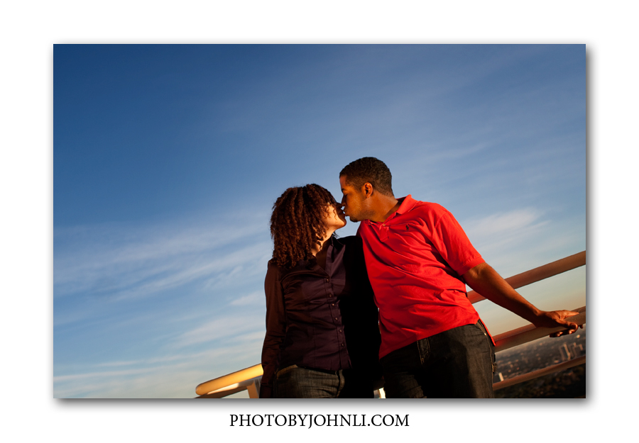 Getty Center engagement session with a sky background 