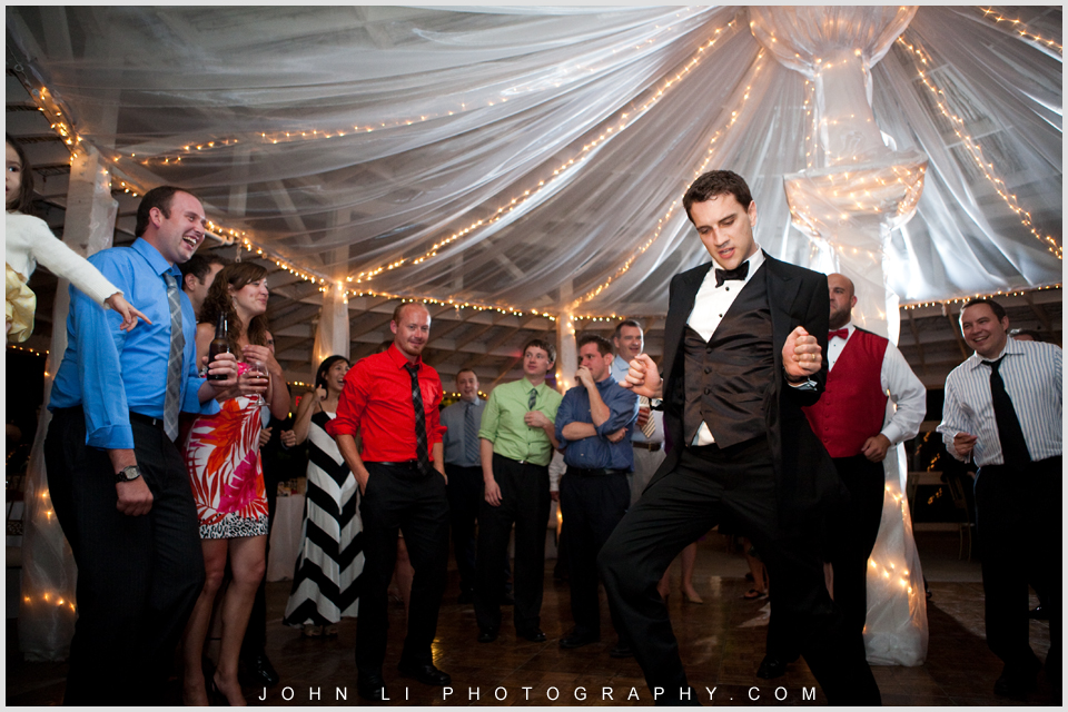 groom dances in Rancho De Las Palmas wedding reception 