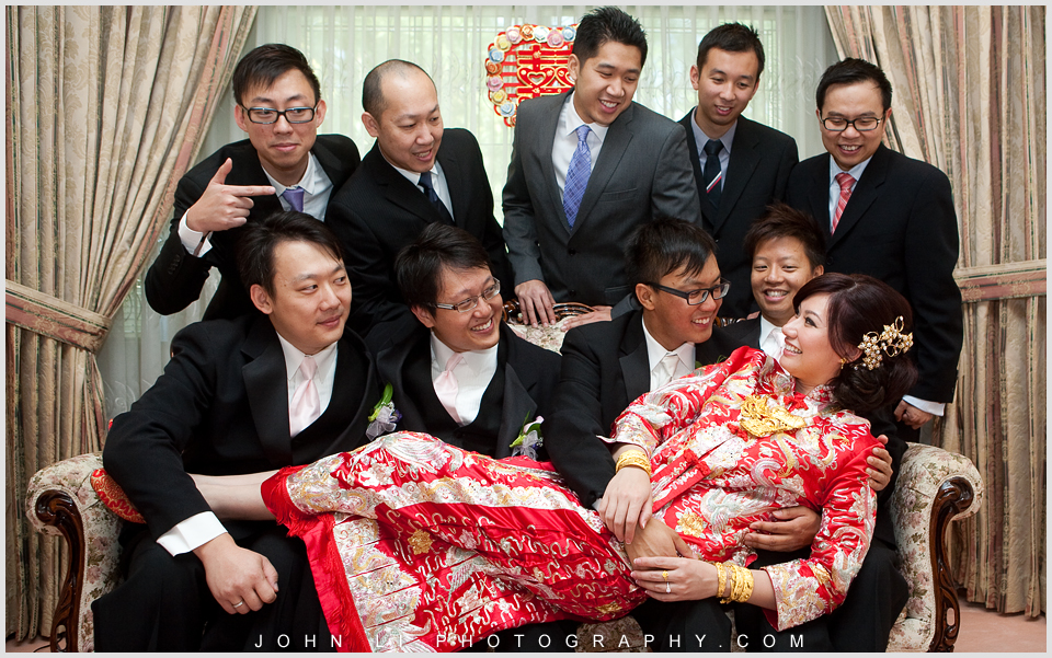 Chinese wedding photo bride with groom men