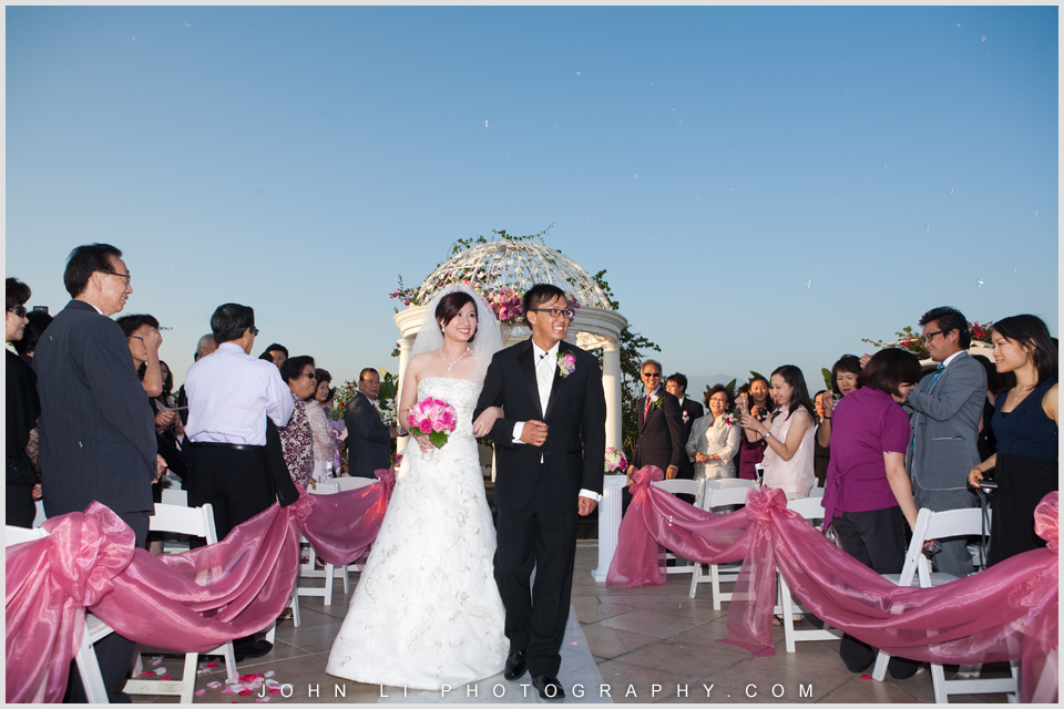 San Gabriel Hilton wedding ceremony bride and groom walk down