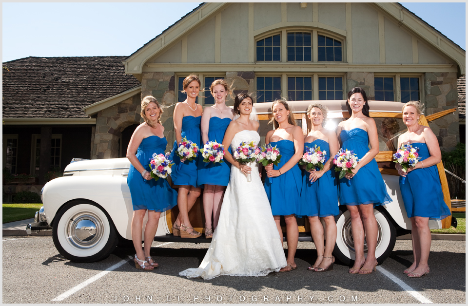 Santa Paula Limoneira Ranch Wedding bridal group pictures with a car
