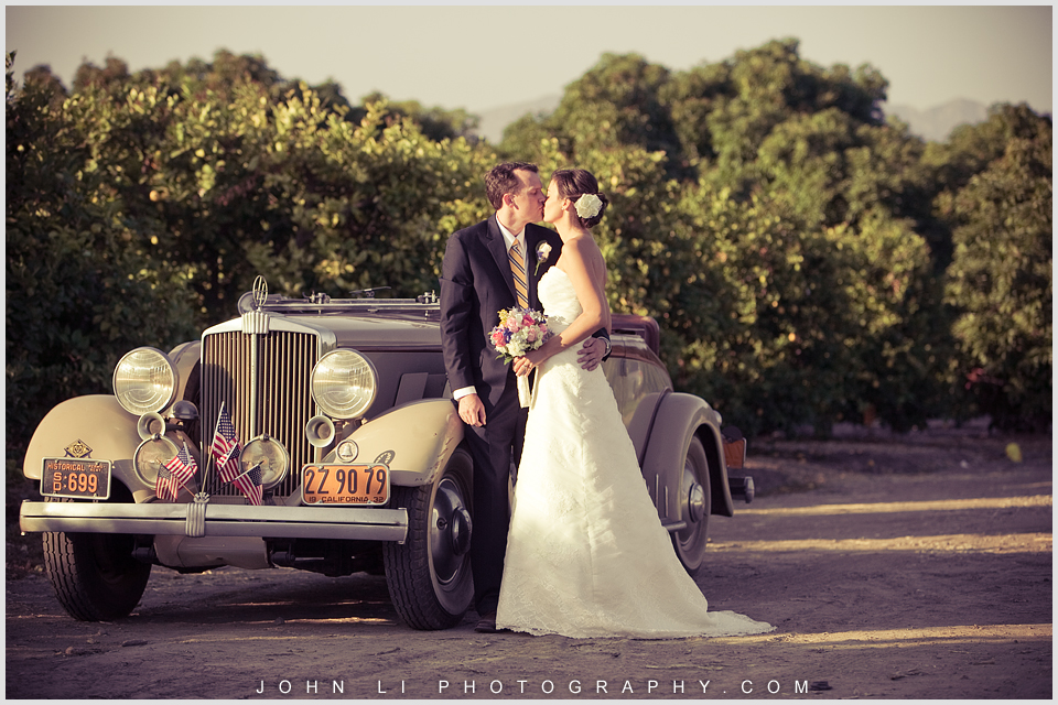  Limoneira Ranch wedding images  with an antique car bride and groom 