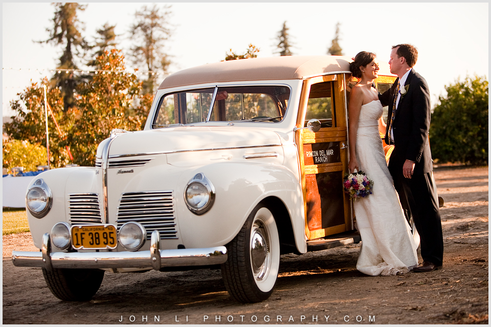  Limoneira Ranch wedding images  bride and groom with car