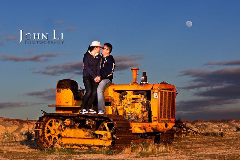 Spring Field engagement photography under moon rise