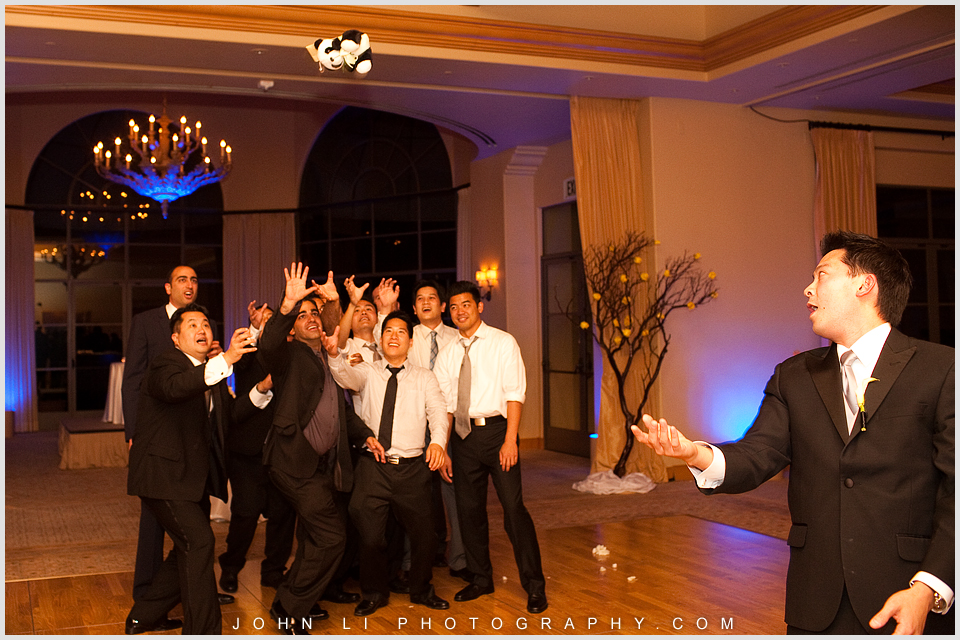 garter toss in Pelican Hill wedding reception