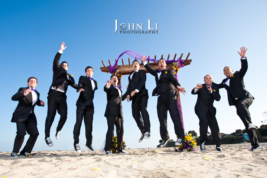 Groomsmen group  photos in Leadbetter beach jumping