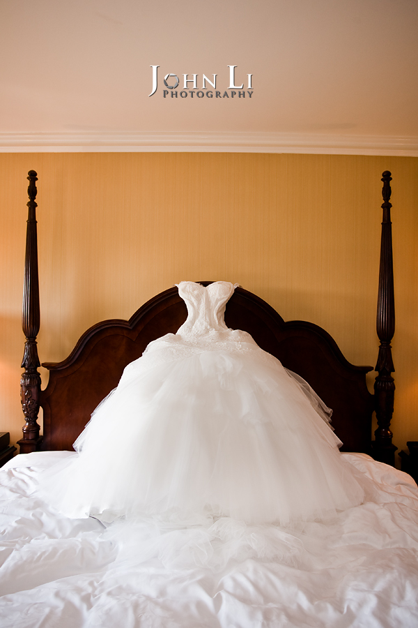 03 wedding gown in bed langham pasadena
