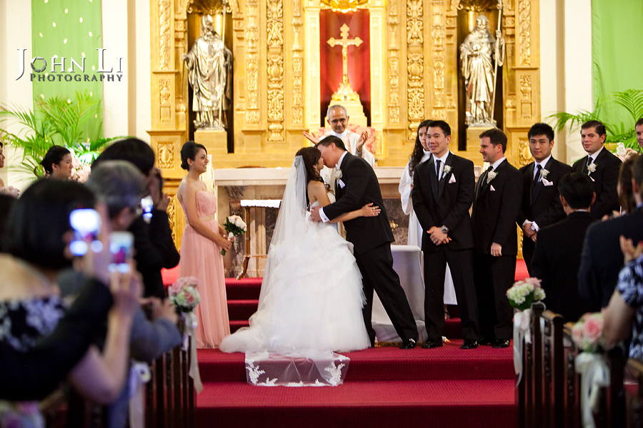 Holy Family Church South Pasadena groom kiss the bride