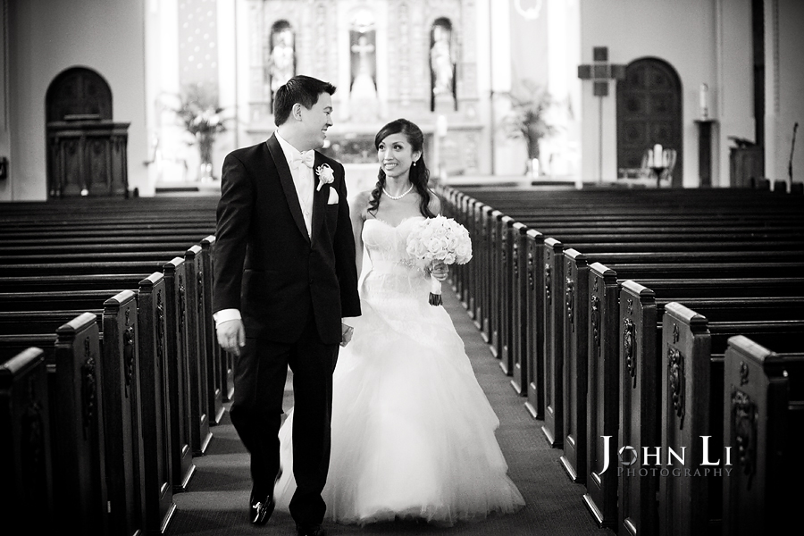 bride and groom in Holy Family Church South Pasadena