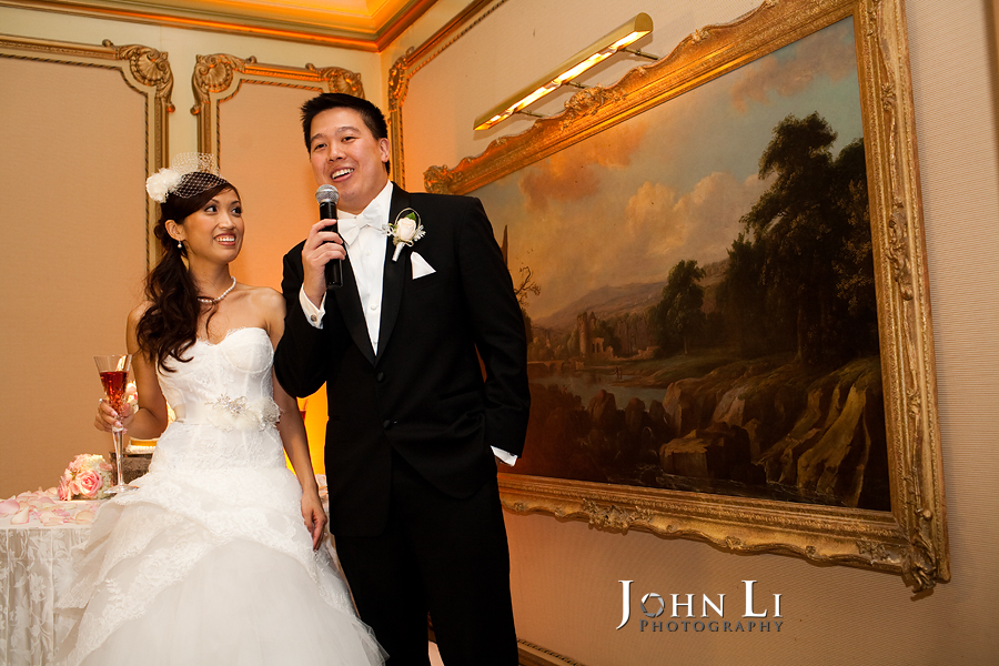 bride and groom speech in langham hotel wedding
