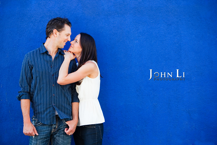 Venice Beach engagement image in blue background